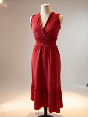 Max Studio Red Sleeveless V-Neck Maxi Dress